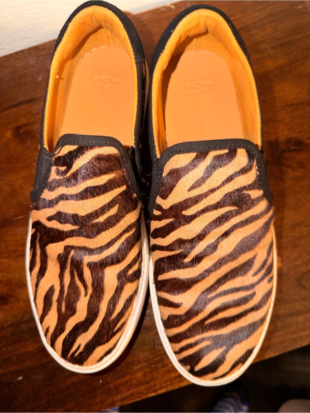 UGG Girls' Slip-On Sneakers in Black and Orange Zebra Print